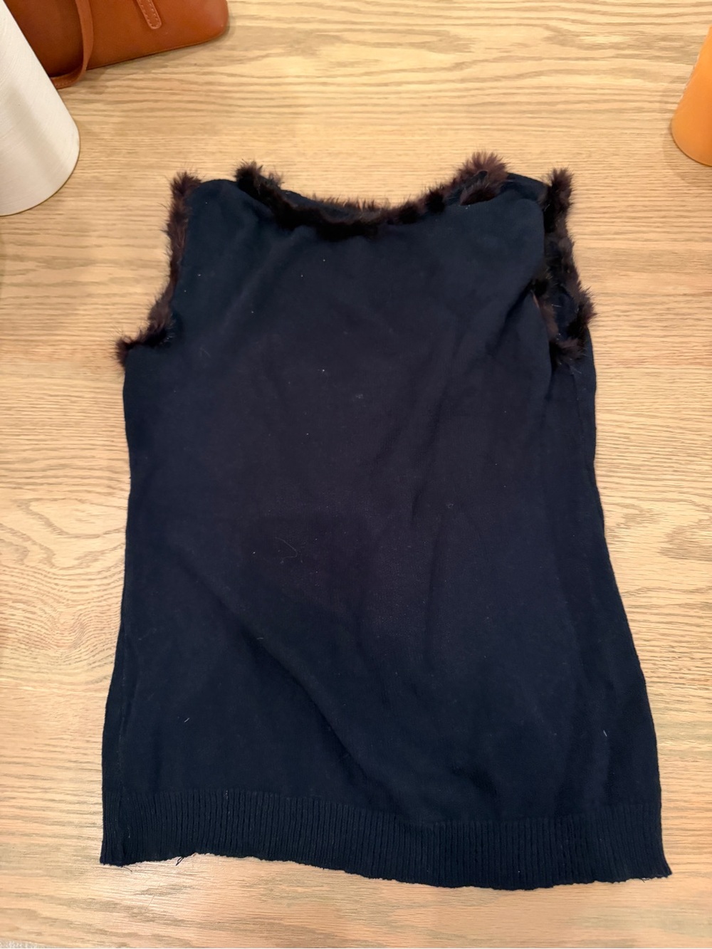 Women’s Sleeveless Faux-Fur Trim Sweater Tank - Black